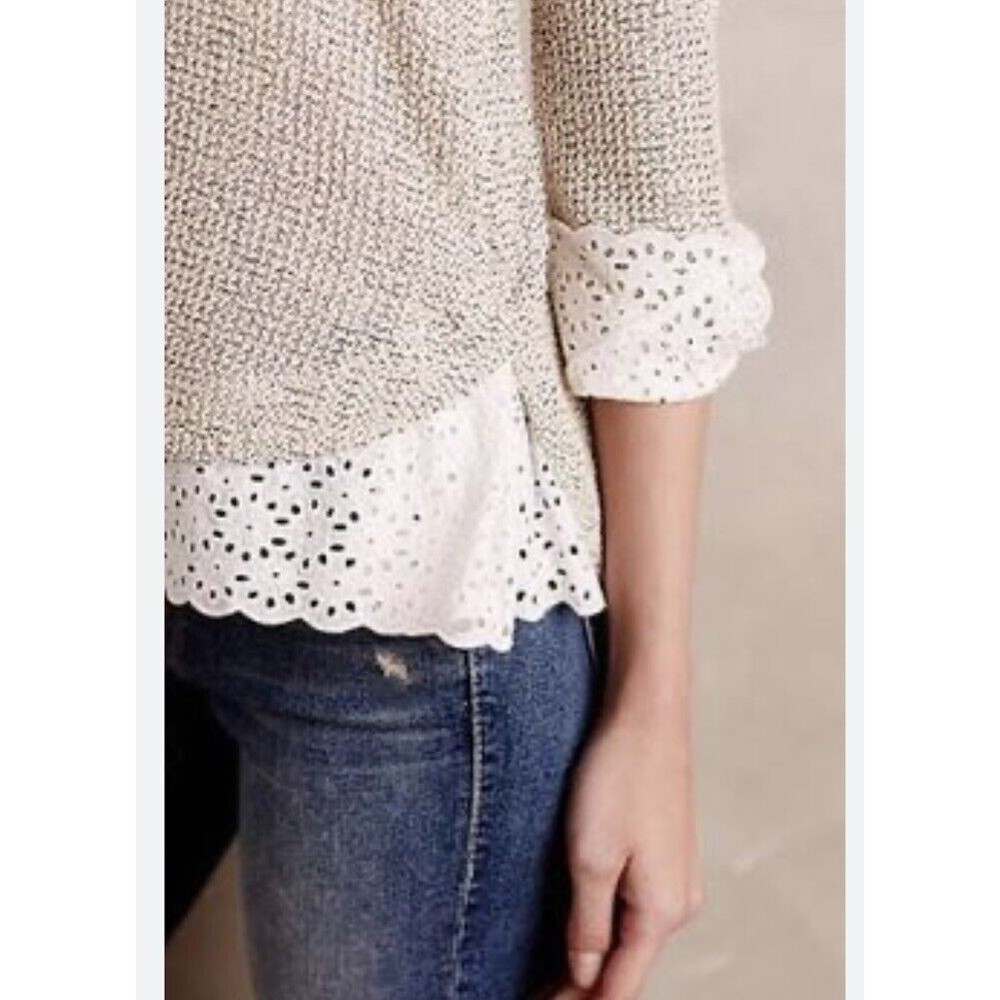 Anthropologie Saturday Sunday Nolina Eyelet Pullover Sweater 3/4 Sleeves Size XS